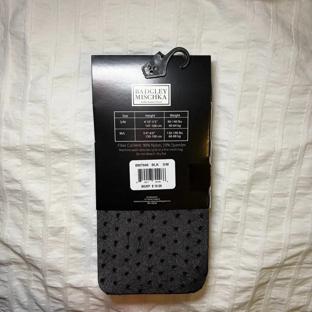 Badgley Mischka Tights Women S/M Black Polka Dot Luxury Hosiery BM7045 Swiss Dot